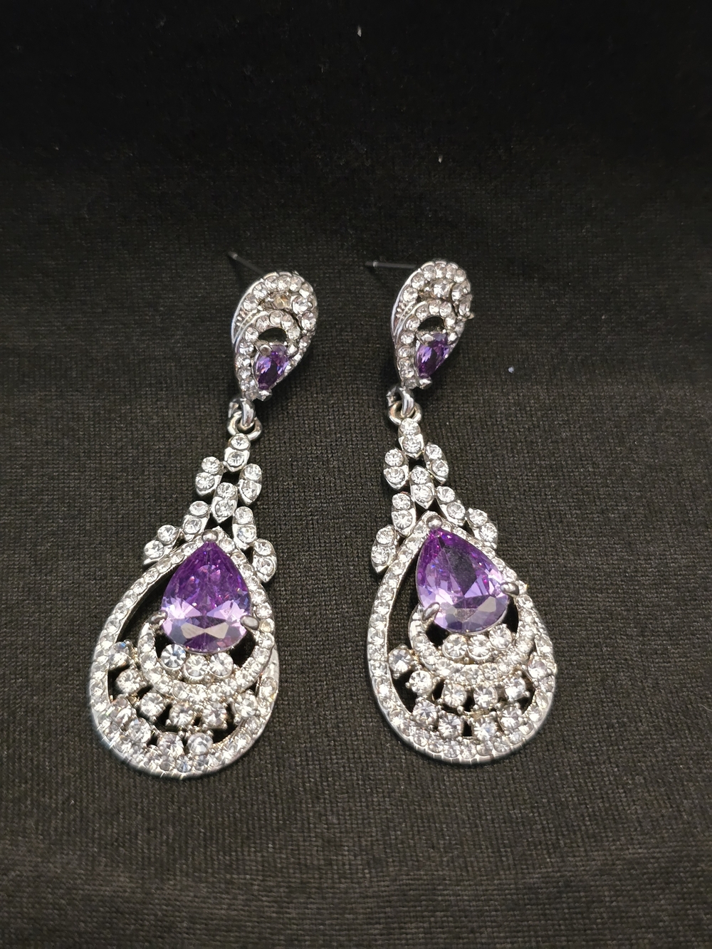 Elegant Purple Teardrop Crystal Dangle Earrings